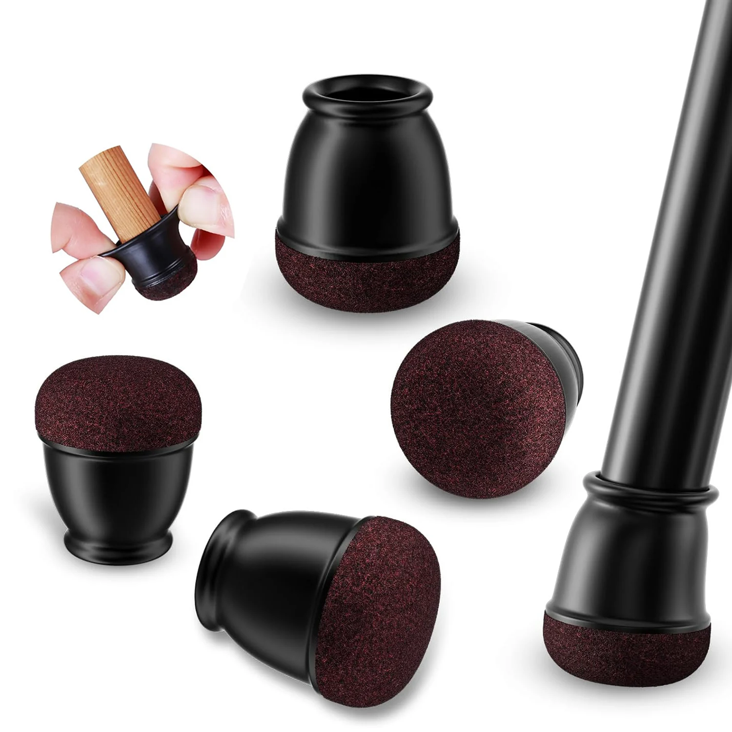 8PCS 검은 의자 다리 보호대 발 커버 두꺼운 랩 펠트 패드와 대각선 실리콘 가구 테이블 피트 바닥 보호