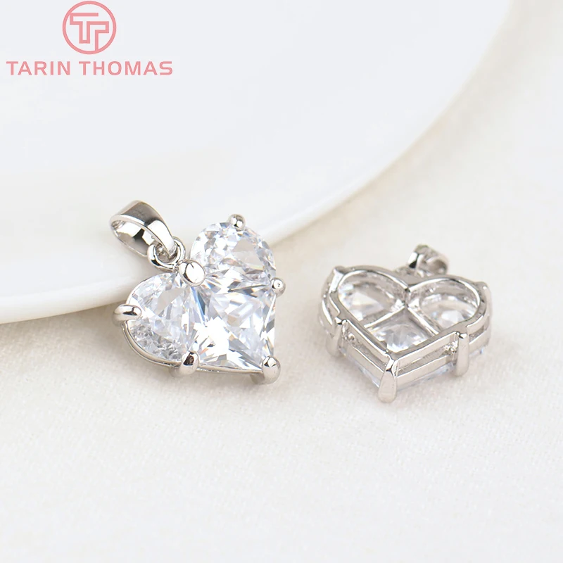 (280)4PCS 14x14.5MM 구멍 2.5MM 24K 골드 컬러 황동 지르콘 하트 참 펜던트 고품질 보석 결과 액세서리