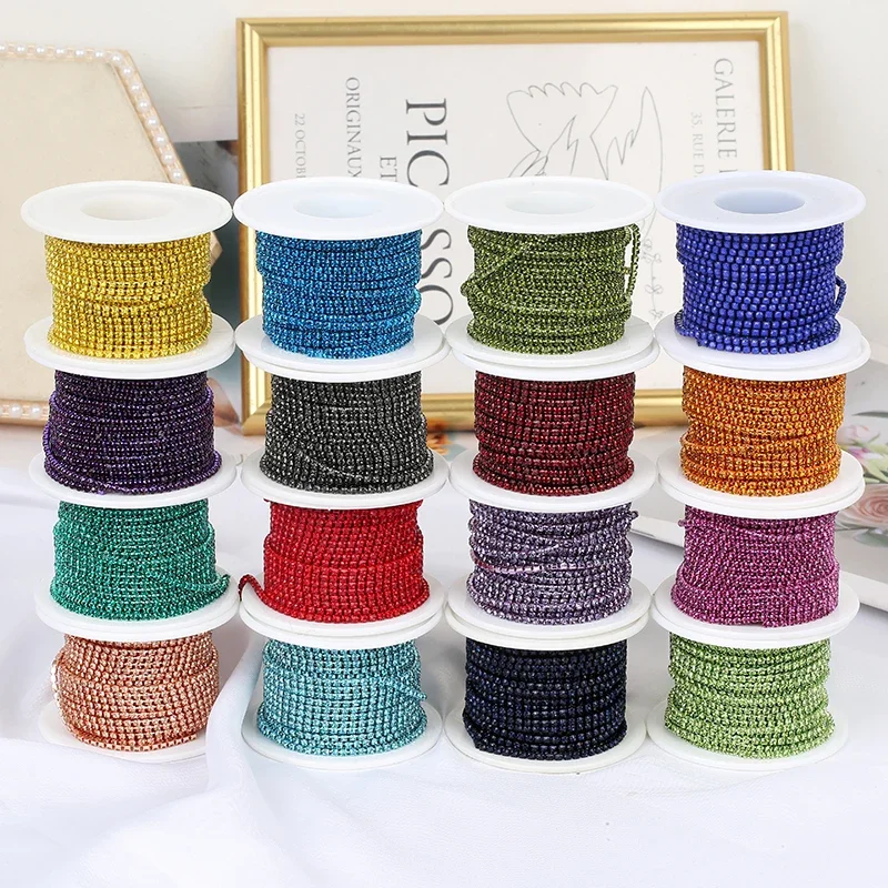 PEESOM SS6-SS12 10 야드 DIY 용 라인 석 밴딩에 유리 크리스탈 컵 체인 Gule에 다채로운 라인 석 조밀 한 체인 트림 바느질