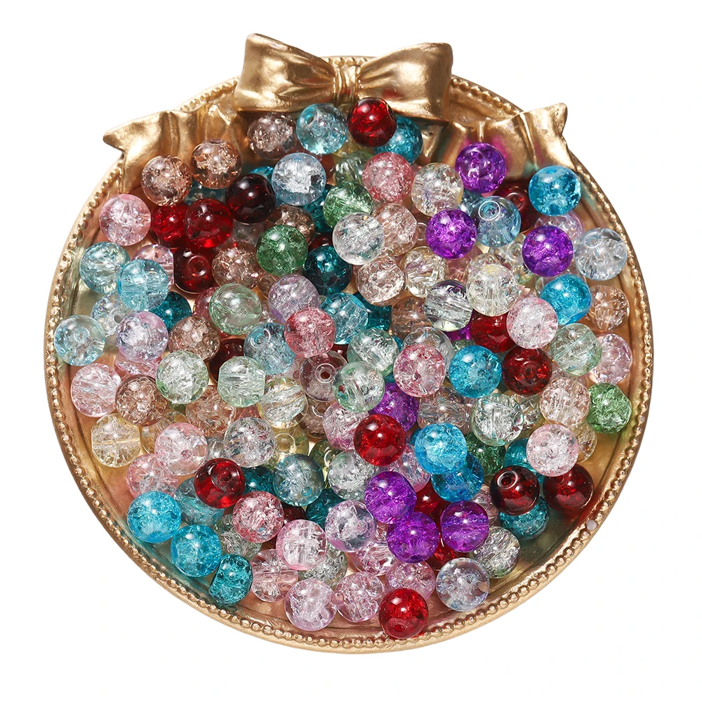 50/100pcs 8mm 유리 Crackle 구슬 보석에 대 한 느슨한 스페이서 비즈 DIY 수 제 귀걸이 팔찌 목걸이 액세서리 만들기
