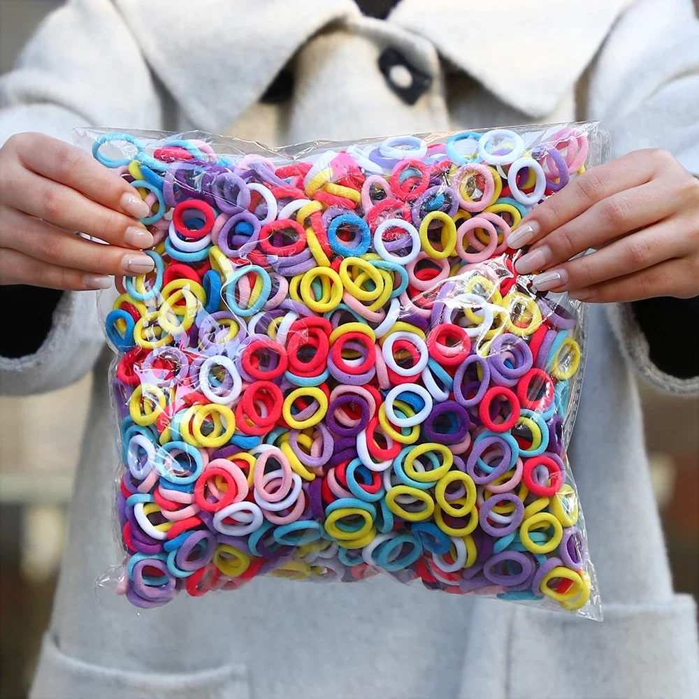 100/200pcs 여자 여자 다채로운 나일론 탄성 헤어 밴드 포니 테일 잡아 작은 HairTie 고무 밴드 Scrunchie 헤어 액세서리