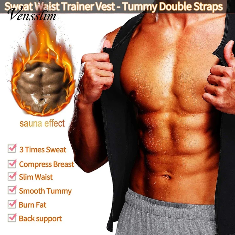 Vensslim 남성 바디 셰이퍼 허리 트레이너 조끼 슬리밍 셔츠 사우나 땀 압축 언더 셔츠 Shapewear Fat Burner Workout Tops