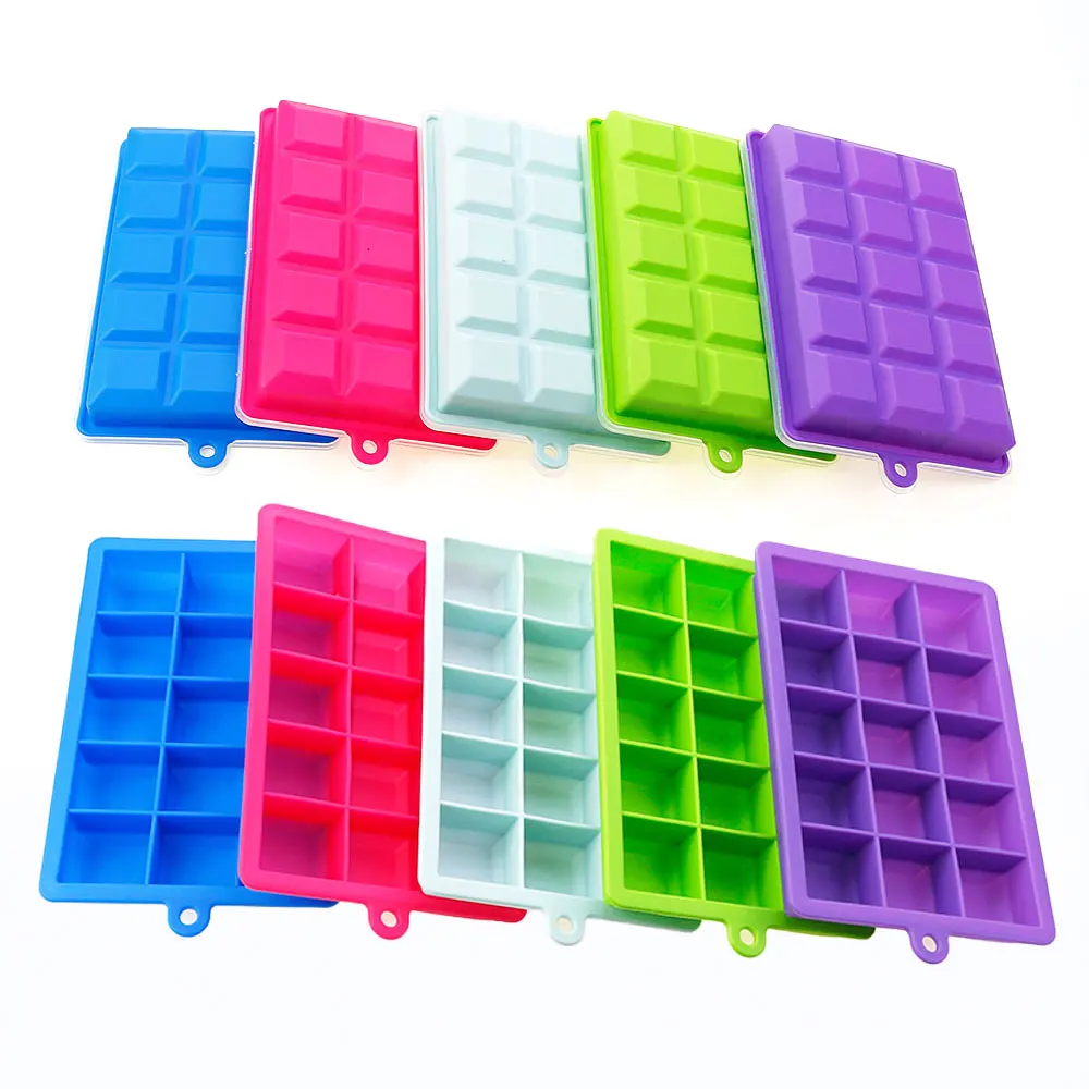 실리콘 세계 실리콘 아이스 큐브 금형 15/24 그리드 사각형 뚜껑 트레이 아이스크림 차가운 음료 위스키 칵테일 도구 아이스 몰드