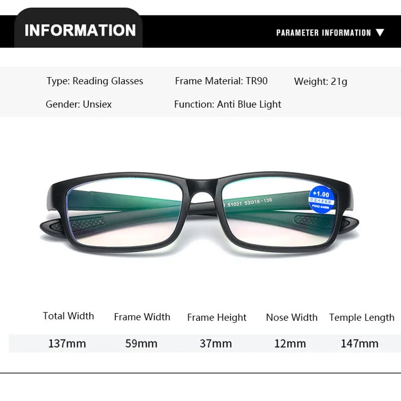 Ahora 초경량 TR90 독서 안경 푸른 빛 차단 노안경 원시 광학 안경 +1.0 +1.5 +2.0 +2.5 +3.0 +4.0