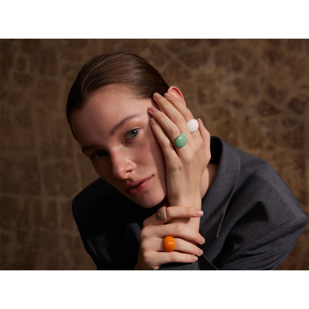 Yhpup 스테인레스 스틸 패션 즐거운 캔디 멀티 컬러 카키 오렌지 블루 화이트 에나멜 반지 방수 조절 매력 쥬얼리