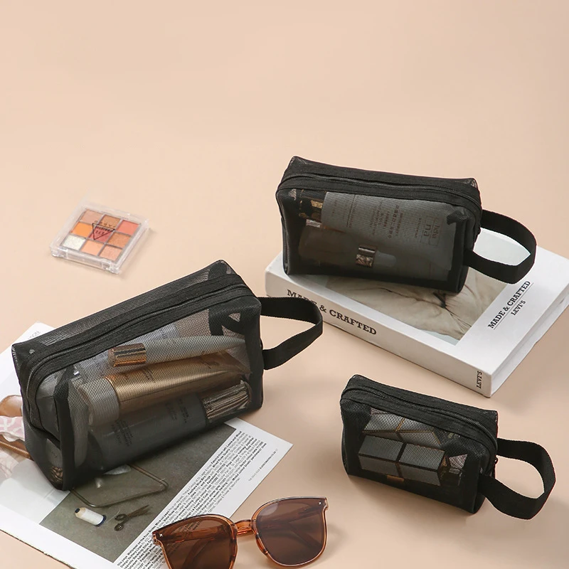 블랙 레이어 여행 화장품 가방 대용량 메쉬 메이크업 가방 메이크업 보관 주머니 여행 세면 용품 화장품 보관 가방