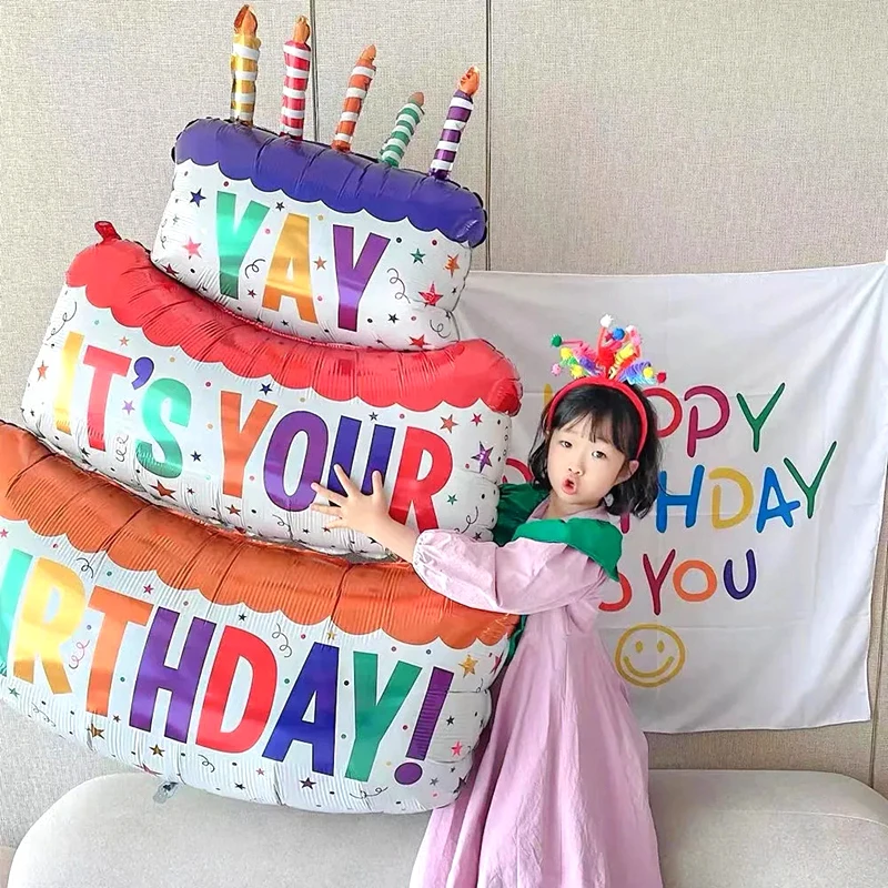 대형 생일 케이크 호일 풍선, 만화 곰 케이크 풍선, 어린이 장난감, 생일 파티 장식 용품, 사진 소품, INS