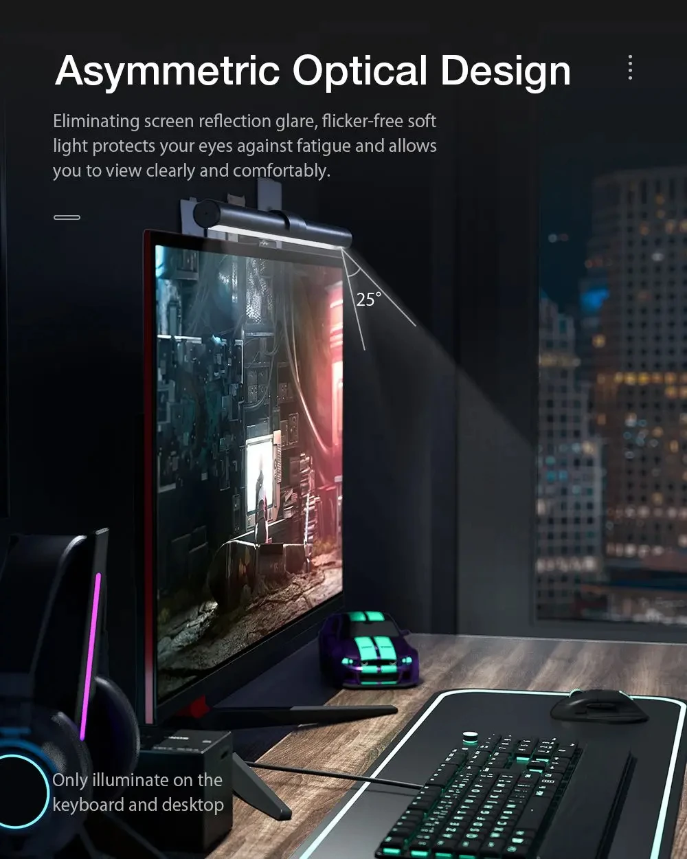 RGB 데스크탑 분위기 조명 스트립, LED 눈 보호 학습 독서 행잉 램프, PC 디스플레이 스크린 조명, 야간 조명