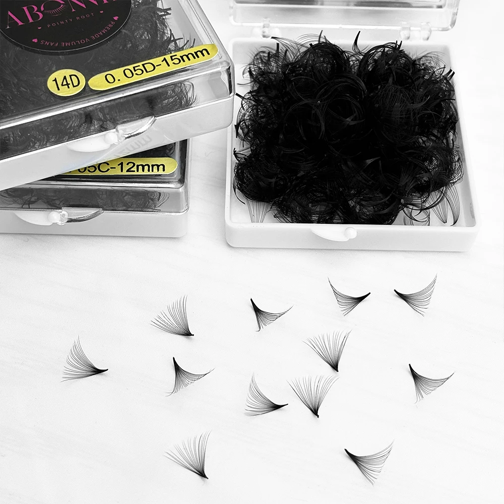 Abonnie 18mm Premade 볼륨 팬 뾰족한 베이스 팬 메가 볼륨 Premade 속눈썹 연장