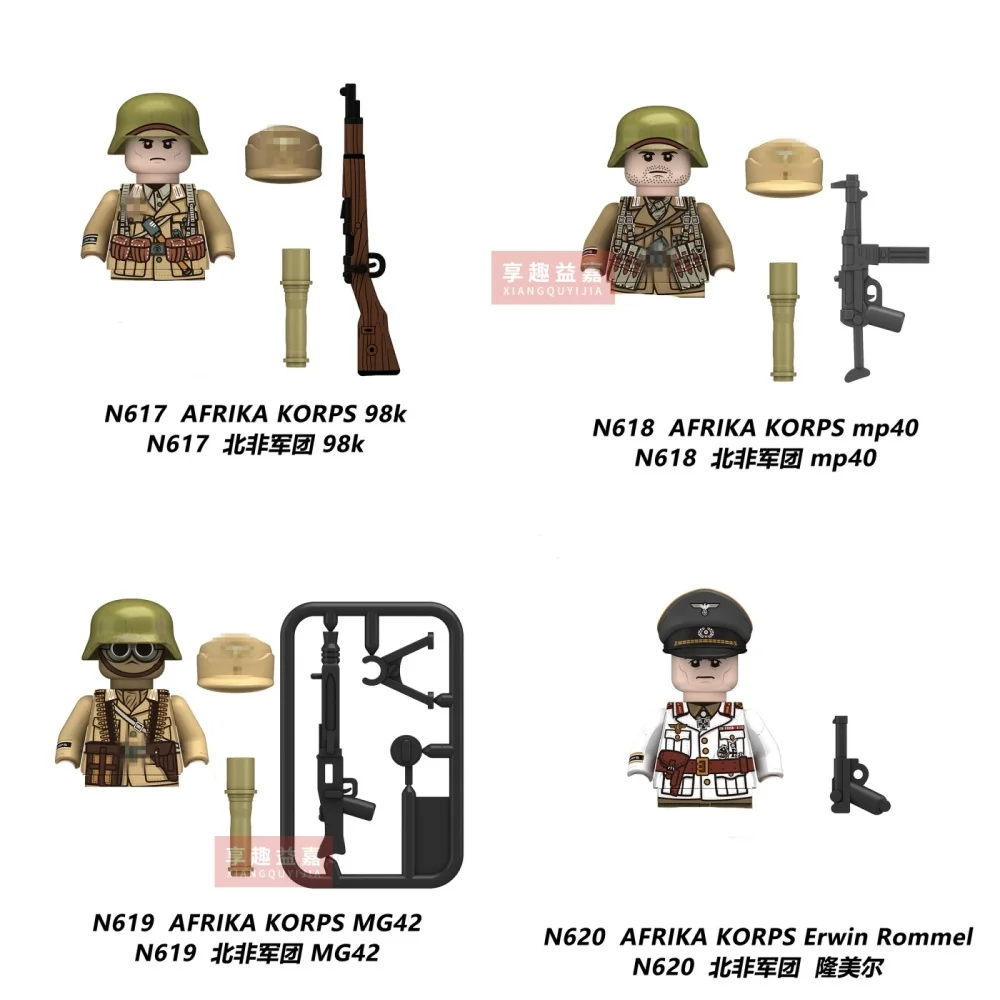 군사 업무 사적인 소련 보병 Afrika Korps 빌딩 블록 모델 브릭, 미니 액션 장난감 피규어, 어린이용 장난감 선물