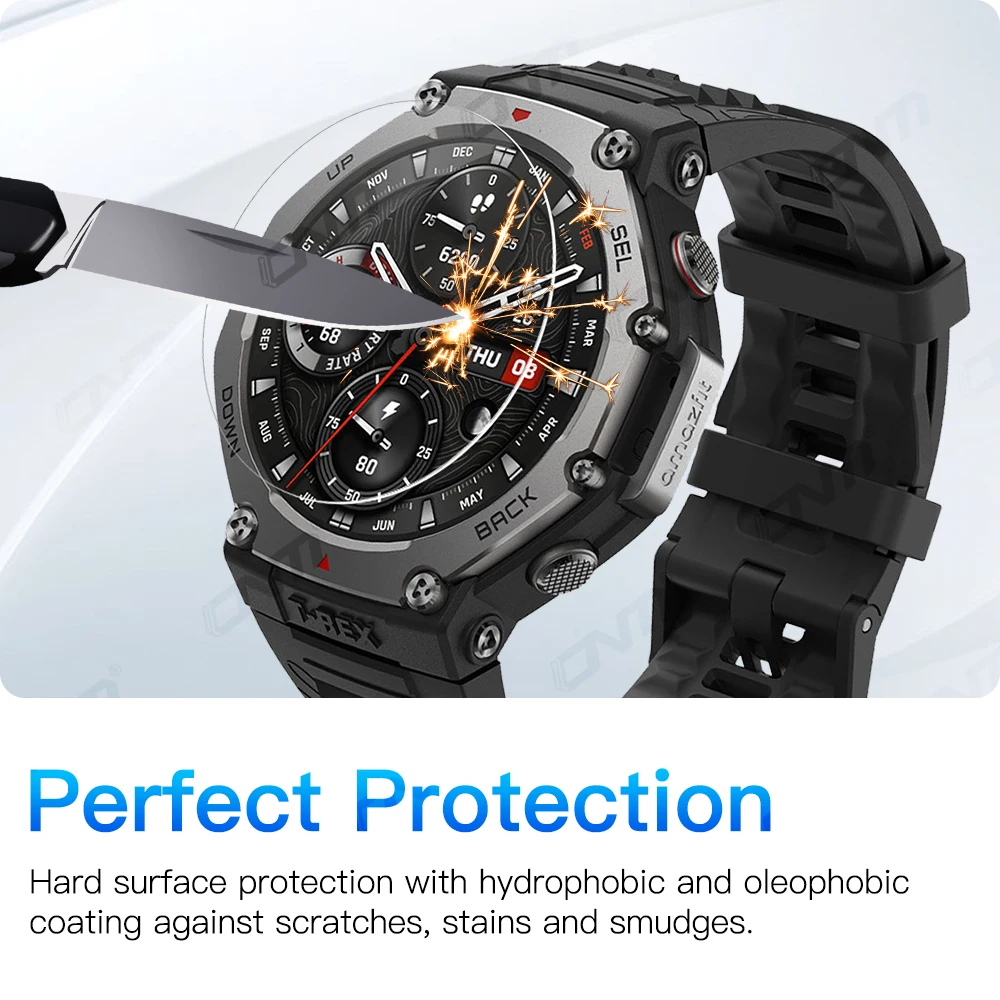 Amazfit T-Rex 3 스크린 보호대 강화 유리 스크래치 방지 필름, 9H 경도, Amazfit Trex 3 액세서리