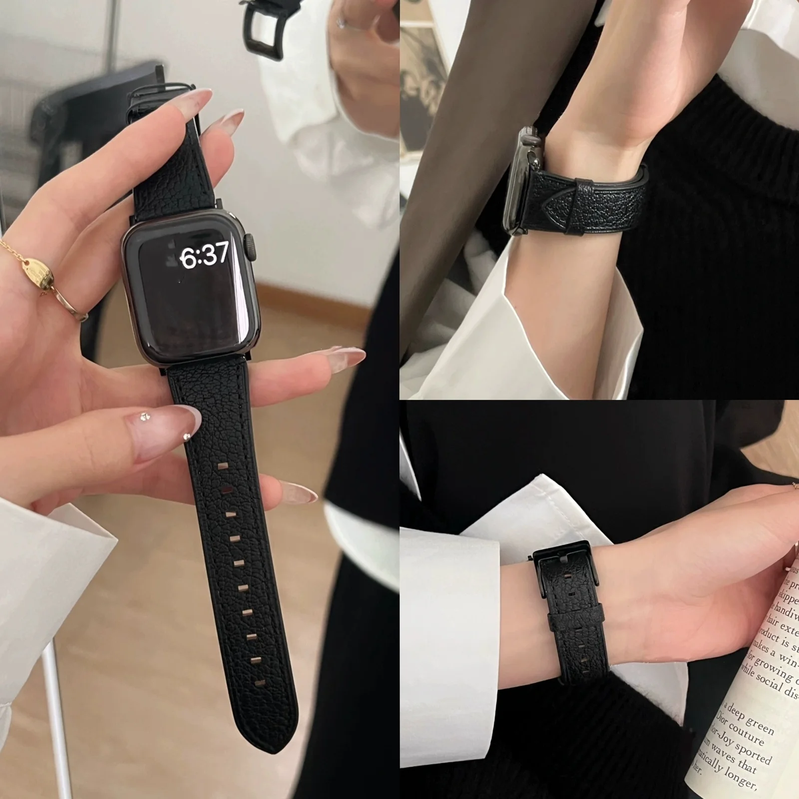 애플 워치 밴드 시리즈용 가죽 루프, 울트라 10, 9, 8, 7, 6, 5, 4, 3, 2/1 SE, 38mm, 40mm, 41mm, 42mm, 44mm, 45mm, 46 스트랩, 49mm