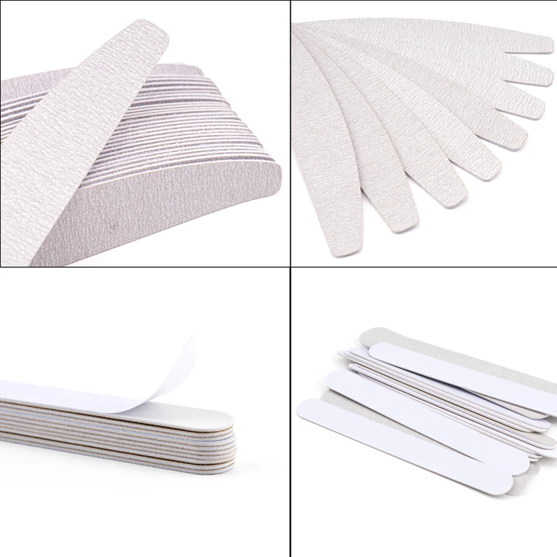 10 Pcs 하프 문 이동식 사포 네일 파일 스틸 핸들 80/100/180/240 금속 교체 파일 패드 일회용 매니큐어