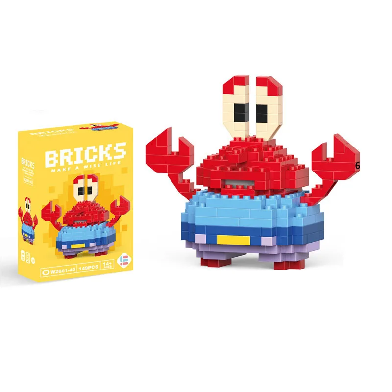 디즈니 작은 세분화 된 건물 모델 장난감 만화 캐릭터 스티치, 스폰지 밥 미니 블록 장난감 어린이를위한 크리스마스 선물