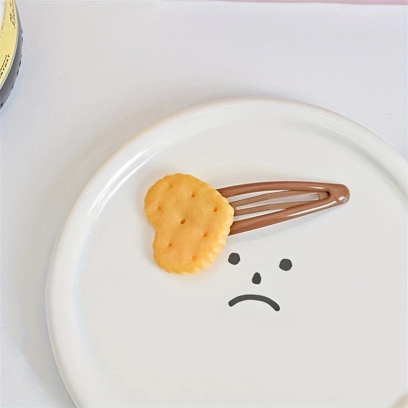 4개/대 귀여운 시뮬레이션 비스킷 여성 머리핀 브라운 BB 헤어 액세서리