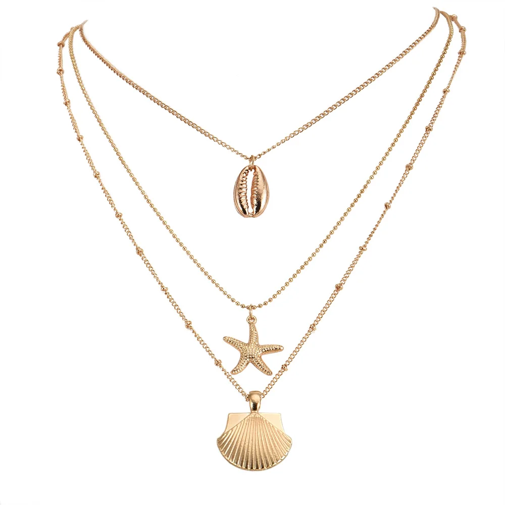빈티지 불가사리 멀티 레이어 목걸이 & 펜던트 여성용, 소녀 골드 컬러 비치 스타일 초커 롱 목걸이 2019 BOHO 쥬얼리