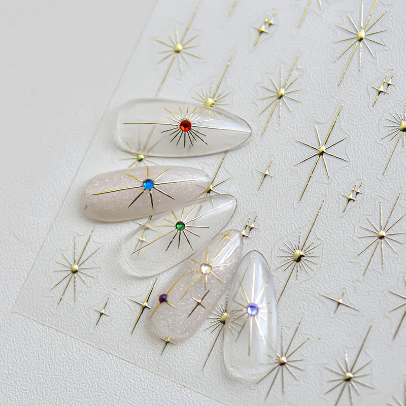 골드 실버 스타 레이저 핑크 다채로운 반짝이 별빛 스파클 라인스톤 릴리프 네일 아트 장식 스티커 매니큐어 데칼