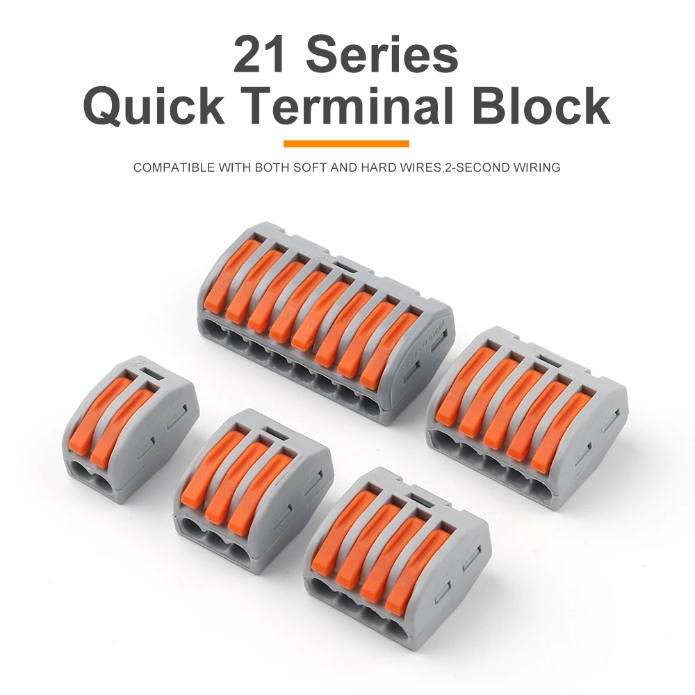 레버 와이어 퀵 커넥터, 전기 컴팩트 터미널 블록, AWG28-12 와이어링 도체, 스플라이싱, 2 홀, 3 홀, 4 홀, 5/8 홀, 10 개