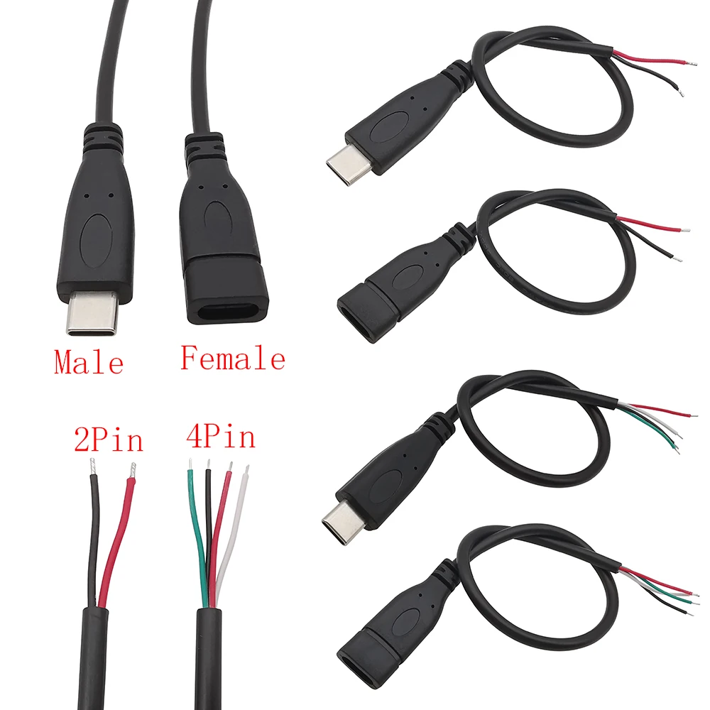 USB 유형 C 남성 여성 플러그 전원 공급 장치 충전기 커넥터 2 핀 4 핀 USB-C DIY 수리 케이블 용접 유형 와이어 0.3M 1M 2M title=USB 유형 C 남성 여성 플러그 전원 공급 장치 충전기 커넥터 2 핀 4 핀 USB-C DIY 수리 케이블 용접 유형 와이어 0.3M 1M 2M 