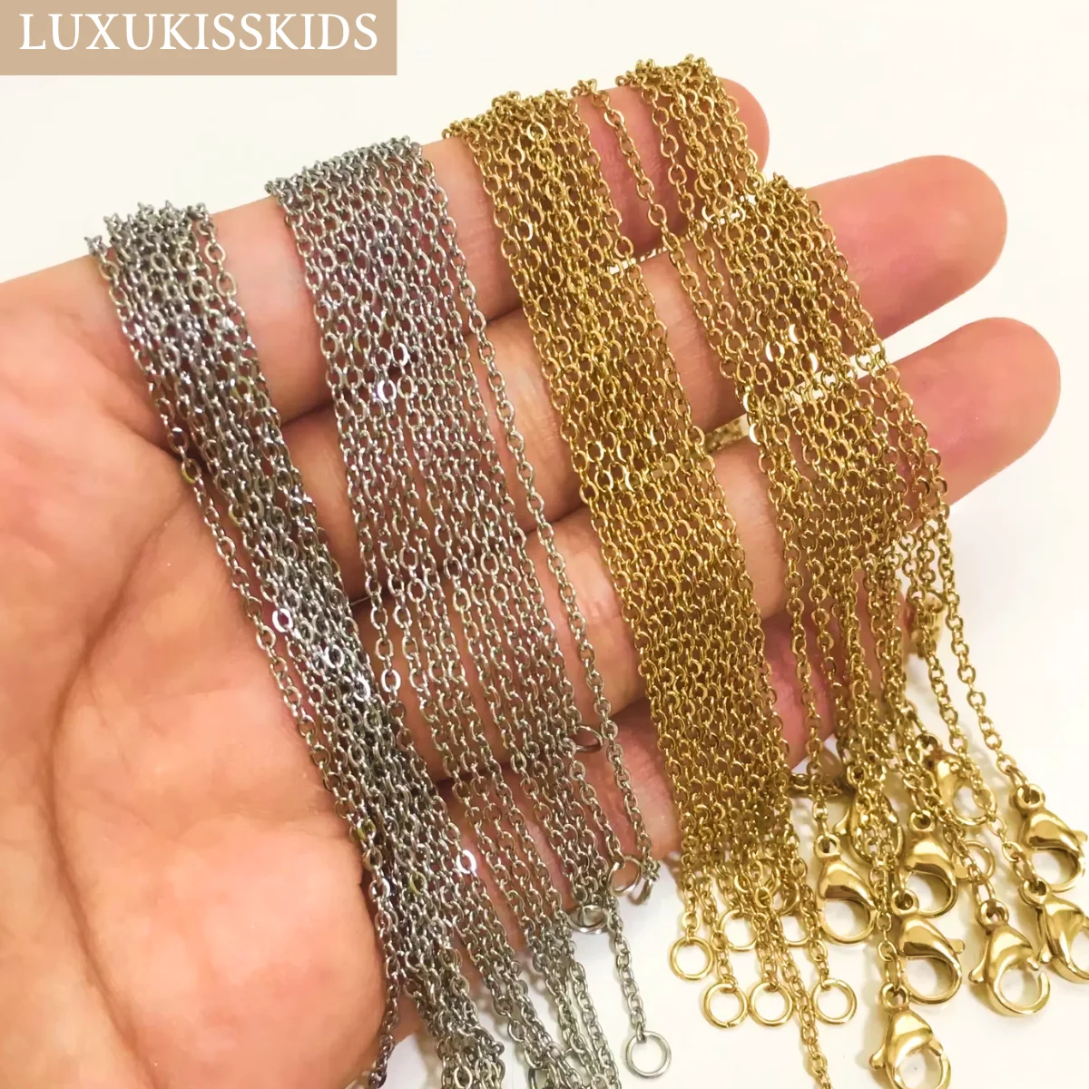 LUXUKISSKIDS 스테인레스 스틸 체인 목걸이 여자 10 개/몫 대량 도매 DIY 롤로 2mm 체인 보석 만들기위한 페이드 초커 없음