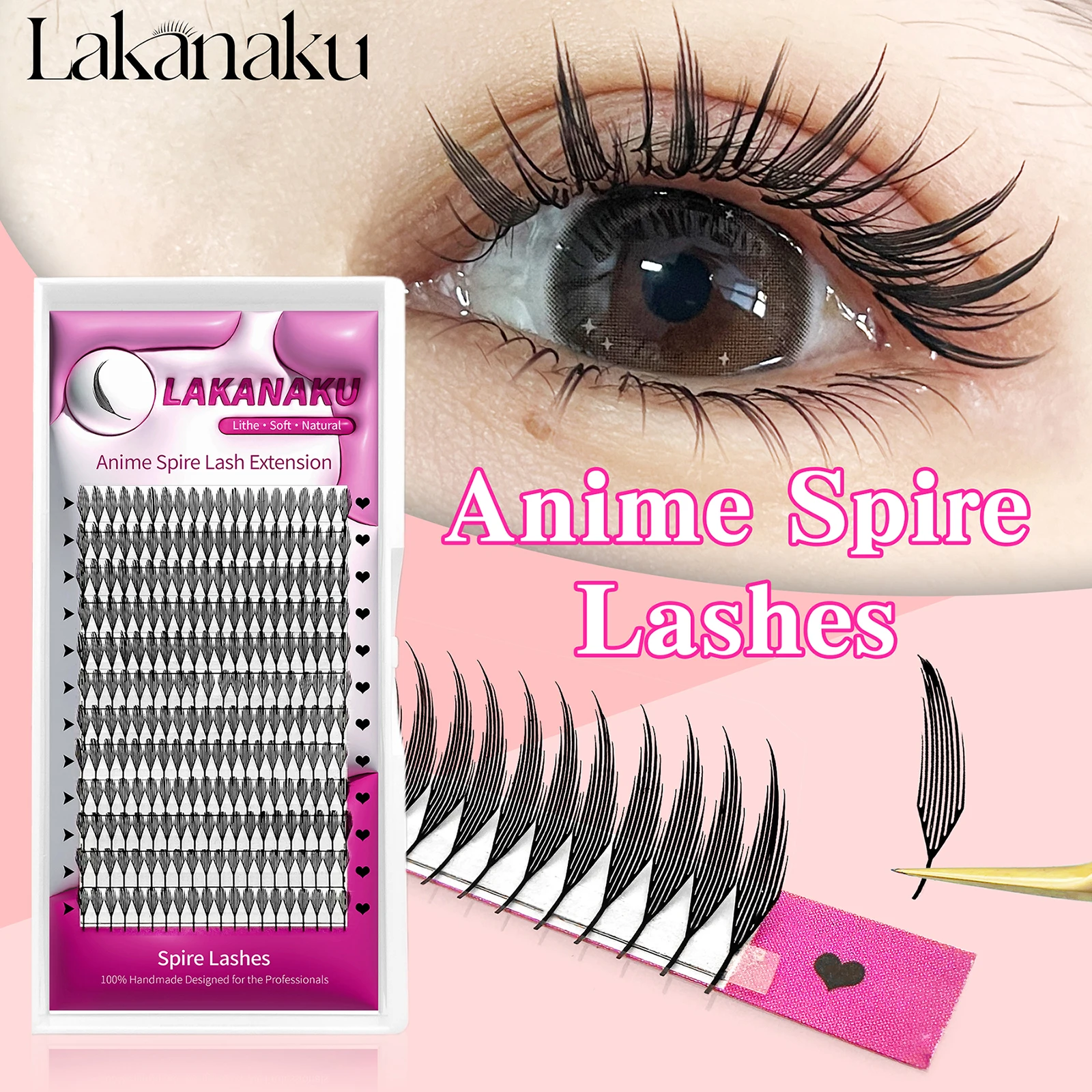 LAKANAKU Spire Lashes 깃털 개별 속눈썹 연장 B/C/CC/D 캐시미어 볼륨 미리 제작된 스파이크 속눈썹