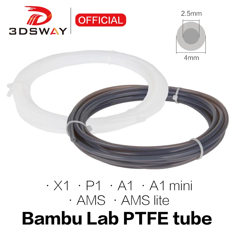 Bambu Lab P1P AMS A1 미니 3D 프린터 PTFE 튜브 테프론토 파이프 보우덴 압출기 1.75mm ID2.5mm OD4mm Bambulab 필라멘트 부품 title=Bambu Lab P1P AMS A1 미니 3D 프린터 PTFE 튜브 테프론토 파이프 보우덴 압출기 1.75mm ID2.5mm OD4mm Bambulab 필라멘트 부품 