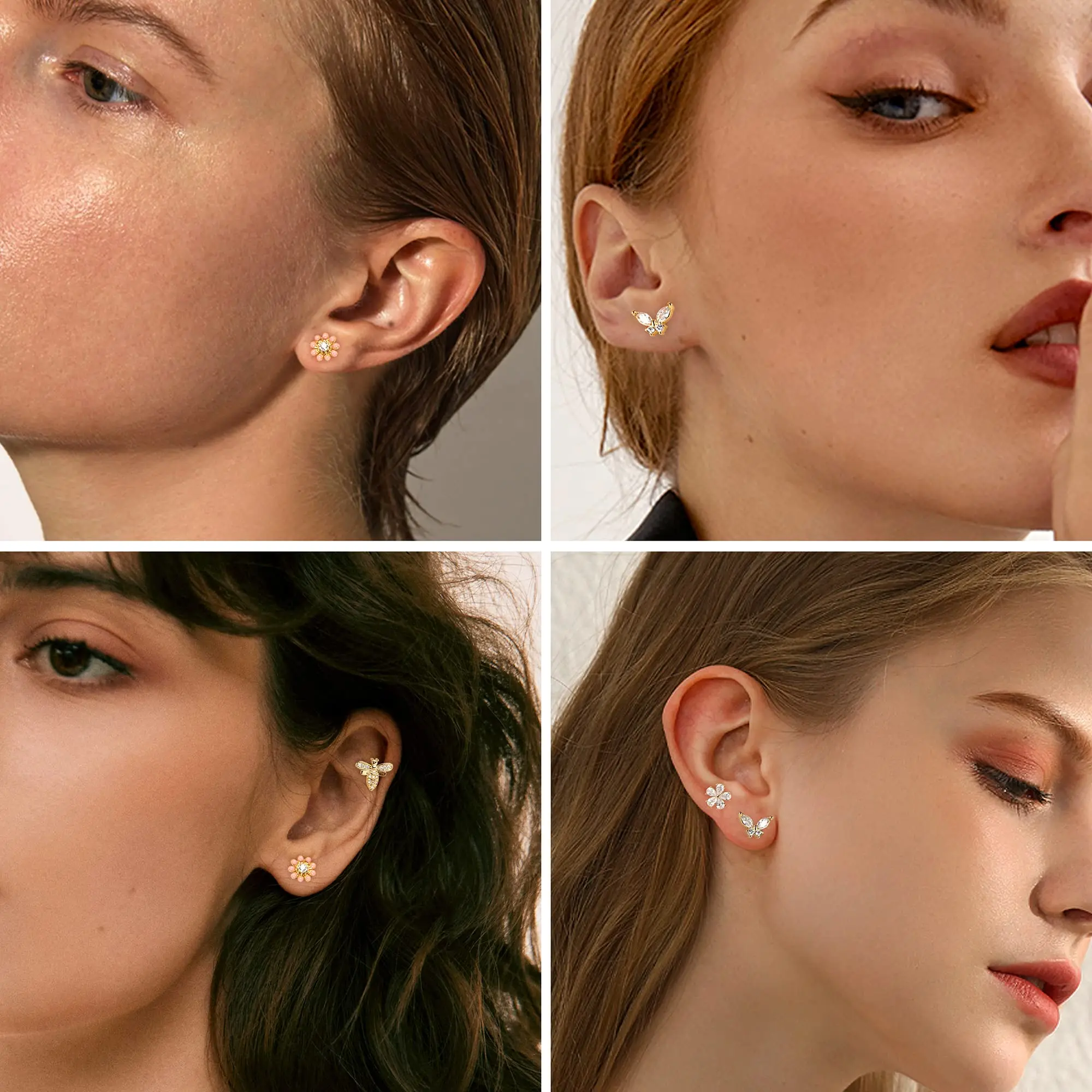 Drperfect 1pc 연골 귀걸이 스터드 여성용 외과 강철 플랫 백 귀걸이 나비 꽃 Tragus Helix 피어싱 쥬얼리