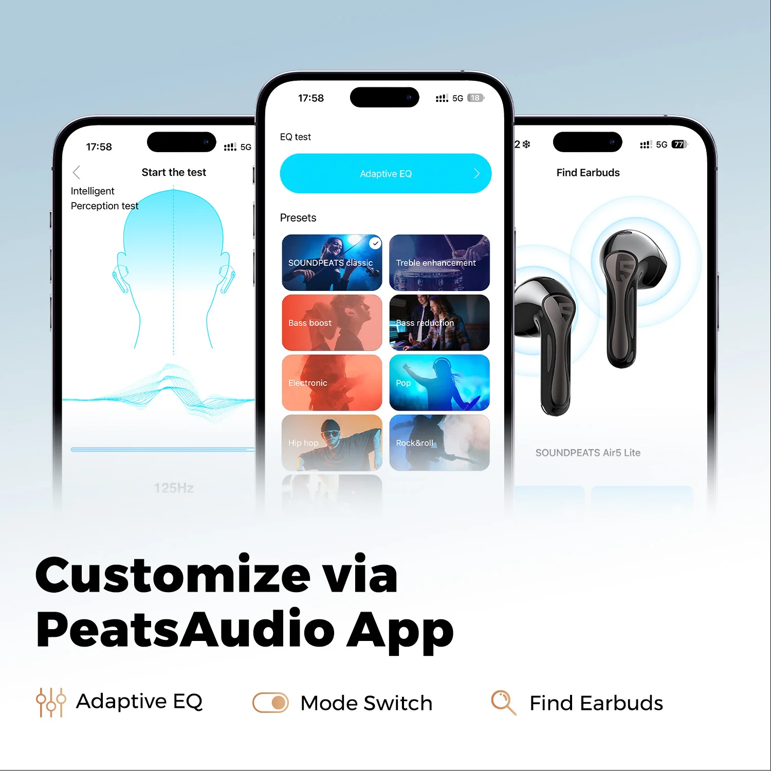 SoundPEATS Air5 Lite Bluetooth V5.4 이어버드 LDAC 고해상도 오디오 무선 이어폰, 13mm 드라이버, IPX5 방수, 다중 포인트 페어링