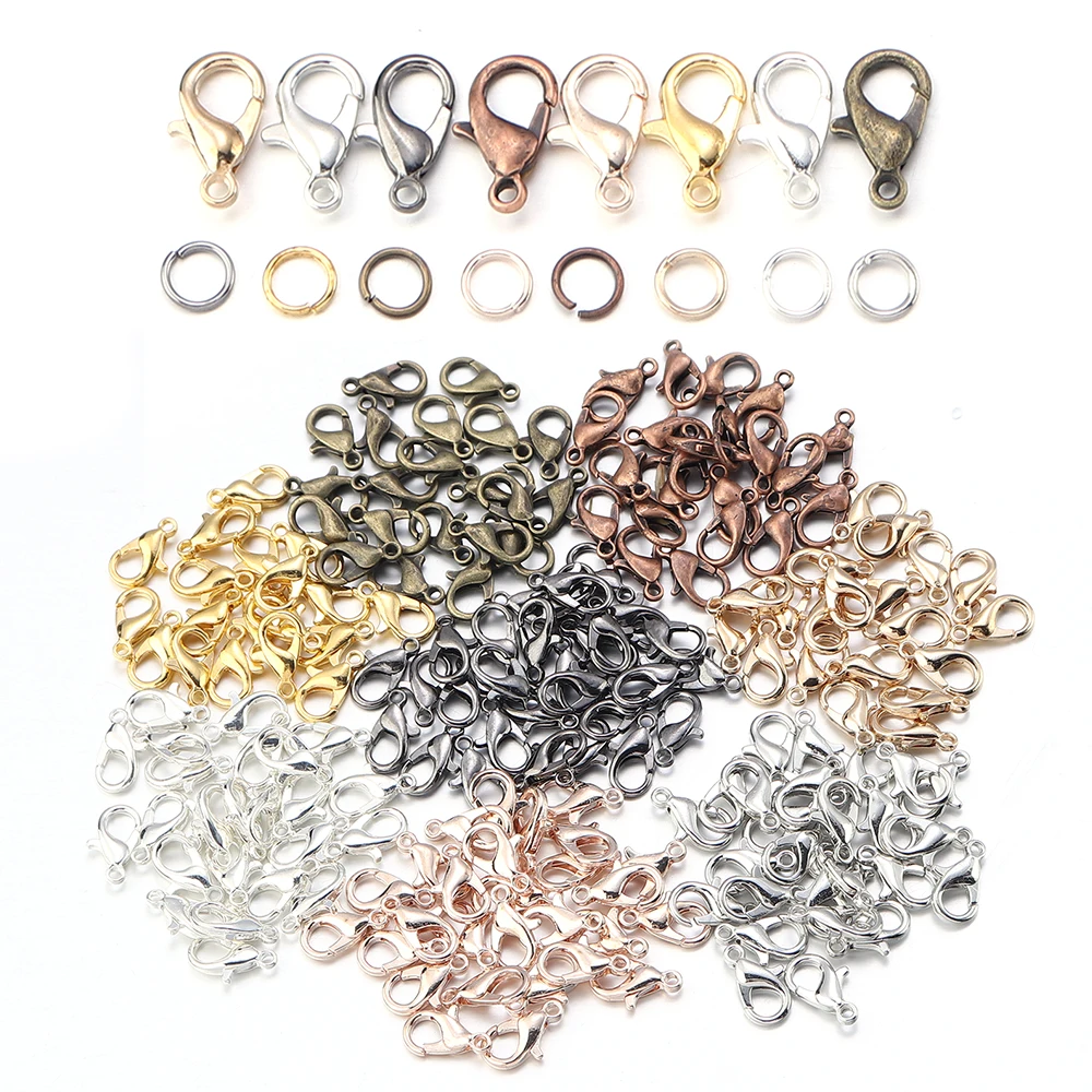 50 개/몫 점프 링이있는 금속 랍스터 걸쇠 후크 목걸이 결과 용 엔드 걸쇠 커넥터 Diy 쥬얼리 액세서리 만들기
