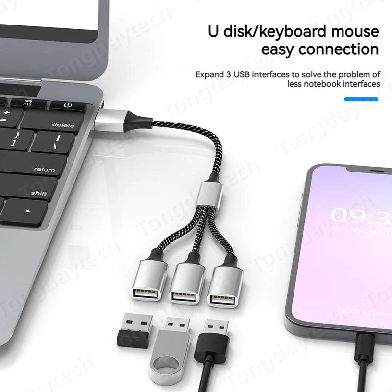 USB 허브 확장 3 포트 유형 C 허브 USB 분배기 데이터 전송 컴퓨터 용 고속 OTG 어댑터 Xiaomi Macbook Pro Air