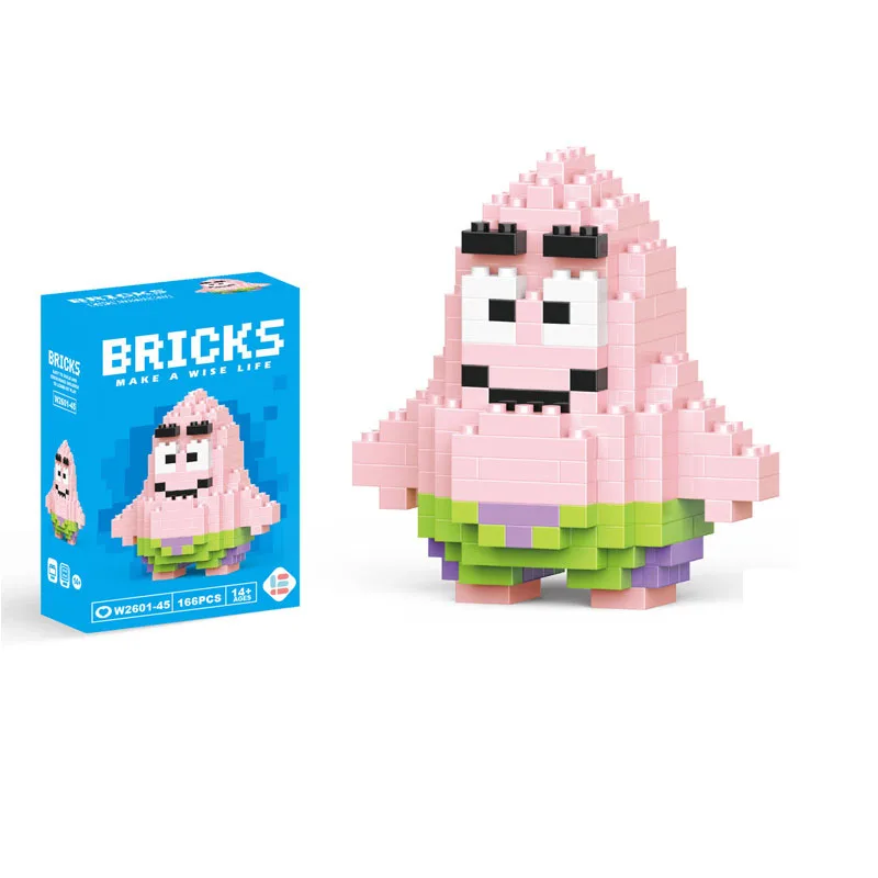 디즈니 작은 세분화 된 건물 모델 장난감 만화 캐릭터 스티치, 스폰지 밥 미니 블록 장난감 어린이를위한 크리스마스 선물