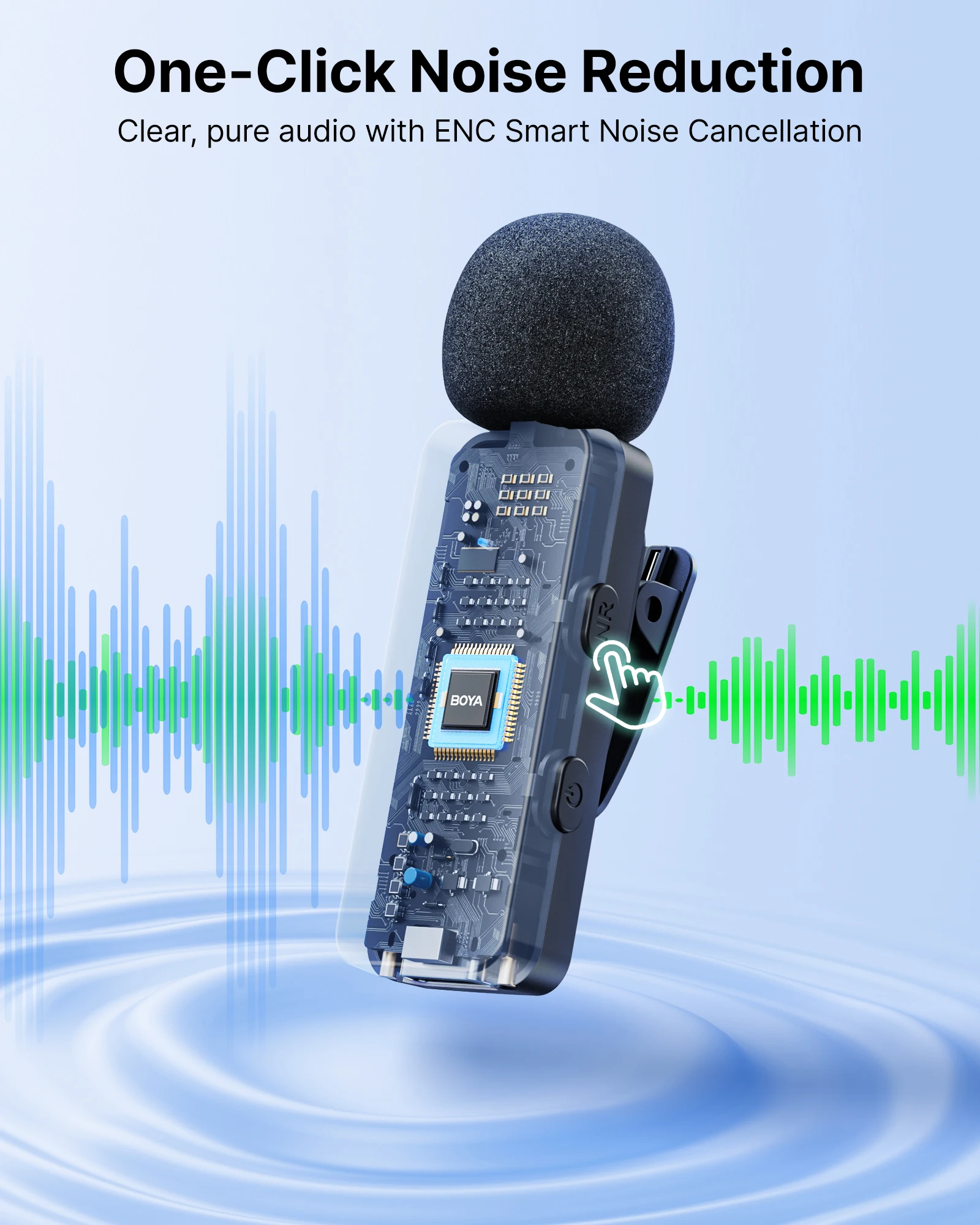 BOYA BY-V3 무선 라발리에 옷깃 마이크 iPhone 안드로이드 카메라 라이브 스트리밍 블로깅용 소음 제거 충전식 마이크