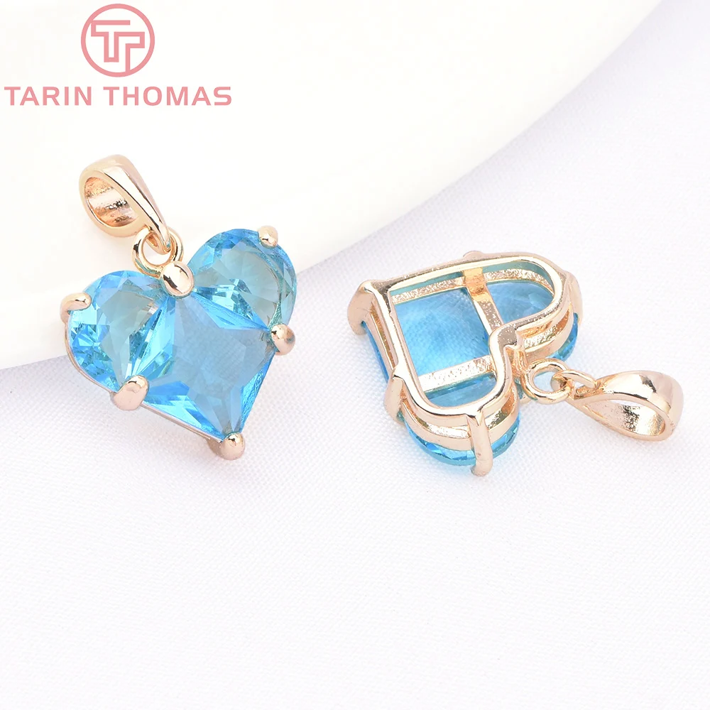 (280)4PCS 14x14.5MM 구멍 2.5MM 24K 골드 컬러 황동 지르콘 하트 참 펜던트 고품질 보석 결과 액세서리