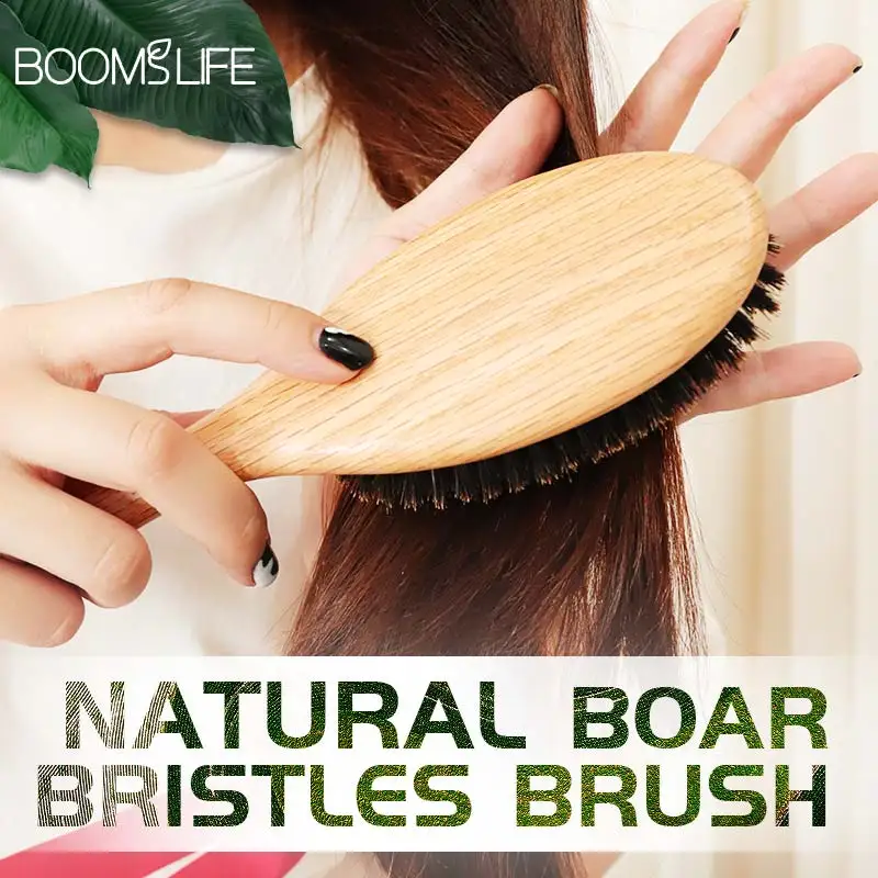BOOMSLIFE 멧돼지 강모 헤어 브러시 여성용 빗 헤어 우드 헤어 브러시 Detangle Straightener Brush 헤어 빗 이발사 액세서리