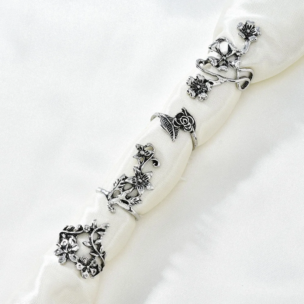 4 개/대 숲 포도 나무 잎 꽃 반지 빈티지 펑크 골동품 조각 미디 손가락 반지 여성 보헤미안 반지 남성 보석 선물