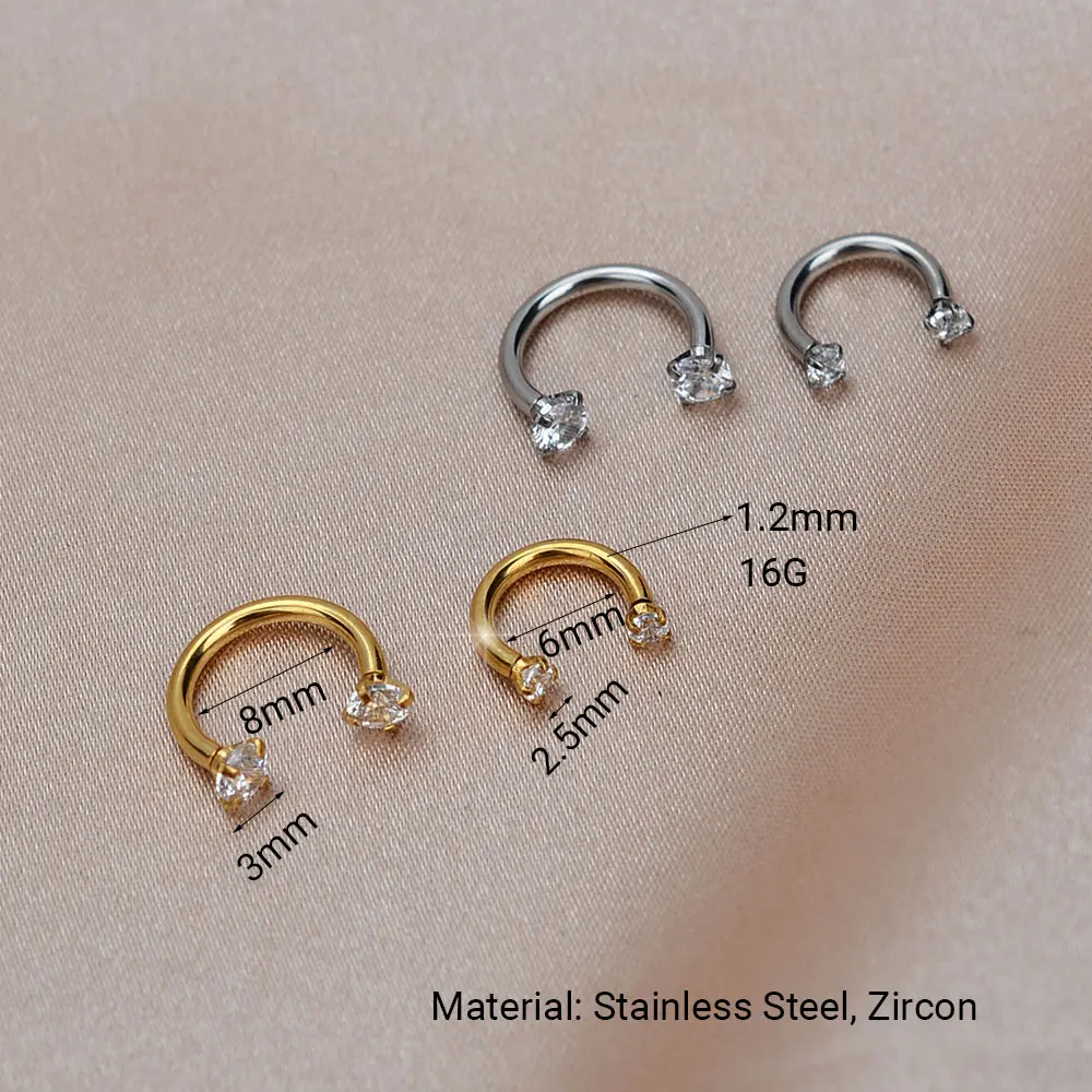 1PC 스테인레스 스틸 패션 크리스탈 CZ 후프 여성 Tragus 연골 헬릭스 스터드 귀걸이 Conch Rook Daith Lobe 피어싱 쥬얼리