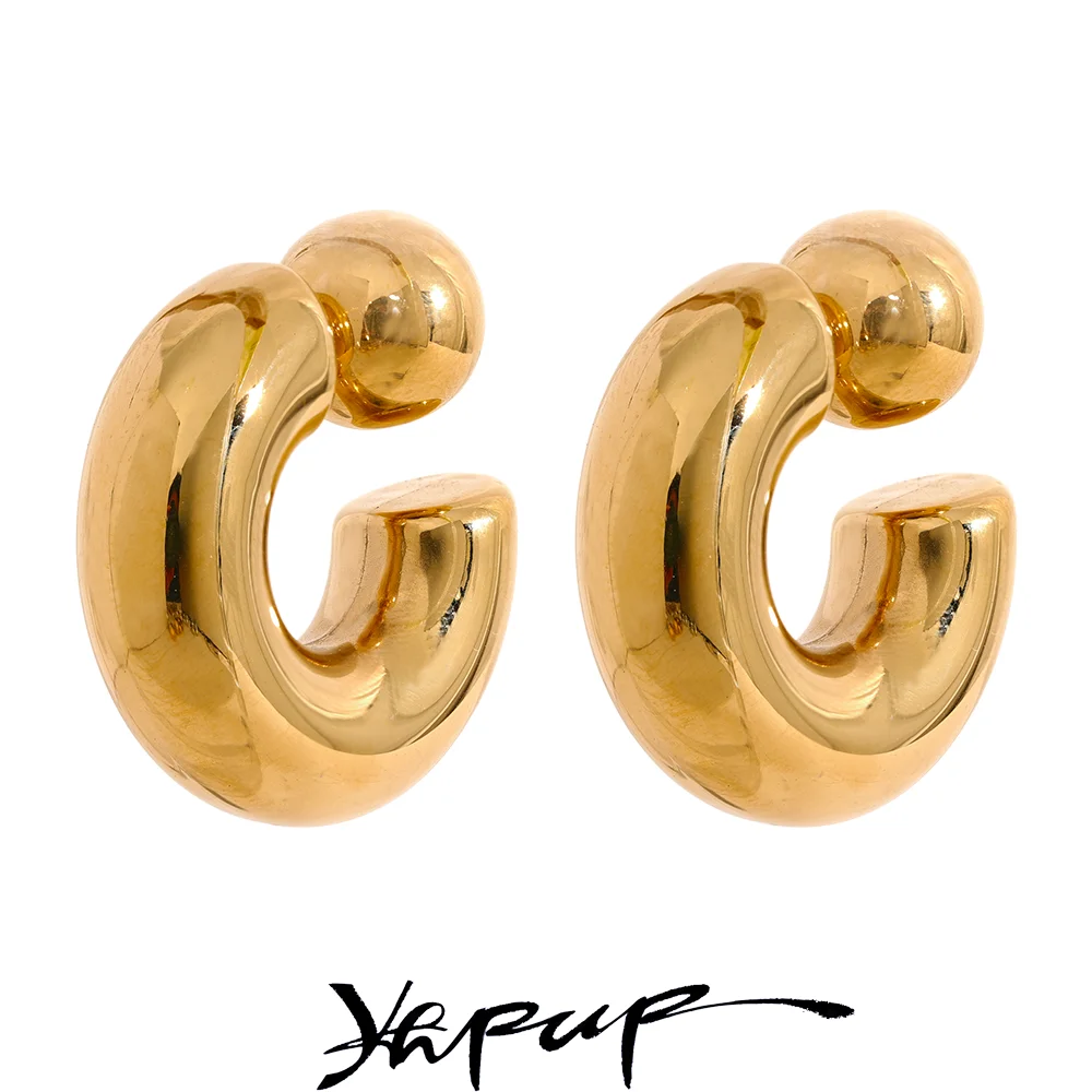 Yhpup 스테인레스 스틸 C 모양 라운드 Chunky 특이한 귀걸이 쥬얼리 방수 금속 질감 매력적인 여성 액세서리 선물 title=Yhpup 스테인레스 스틸 C 모양 라운드 Chunky 특이한 귀걸이 쥬얼리 방수 금속 질감 매력적인 여성 액세서리 선물