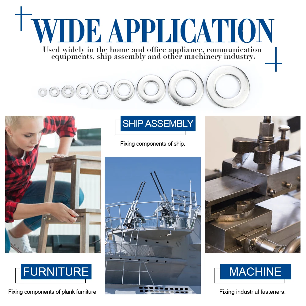 1-100pcs 플랫 와셔 M2 M2.5 M3 M4 M5 M6 M8 M10 M12 M14 M16 M18 M20 M22 M27 스테인레스 스틸 와셔 일반 와셔 가스켓 DIN125