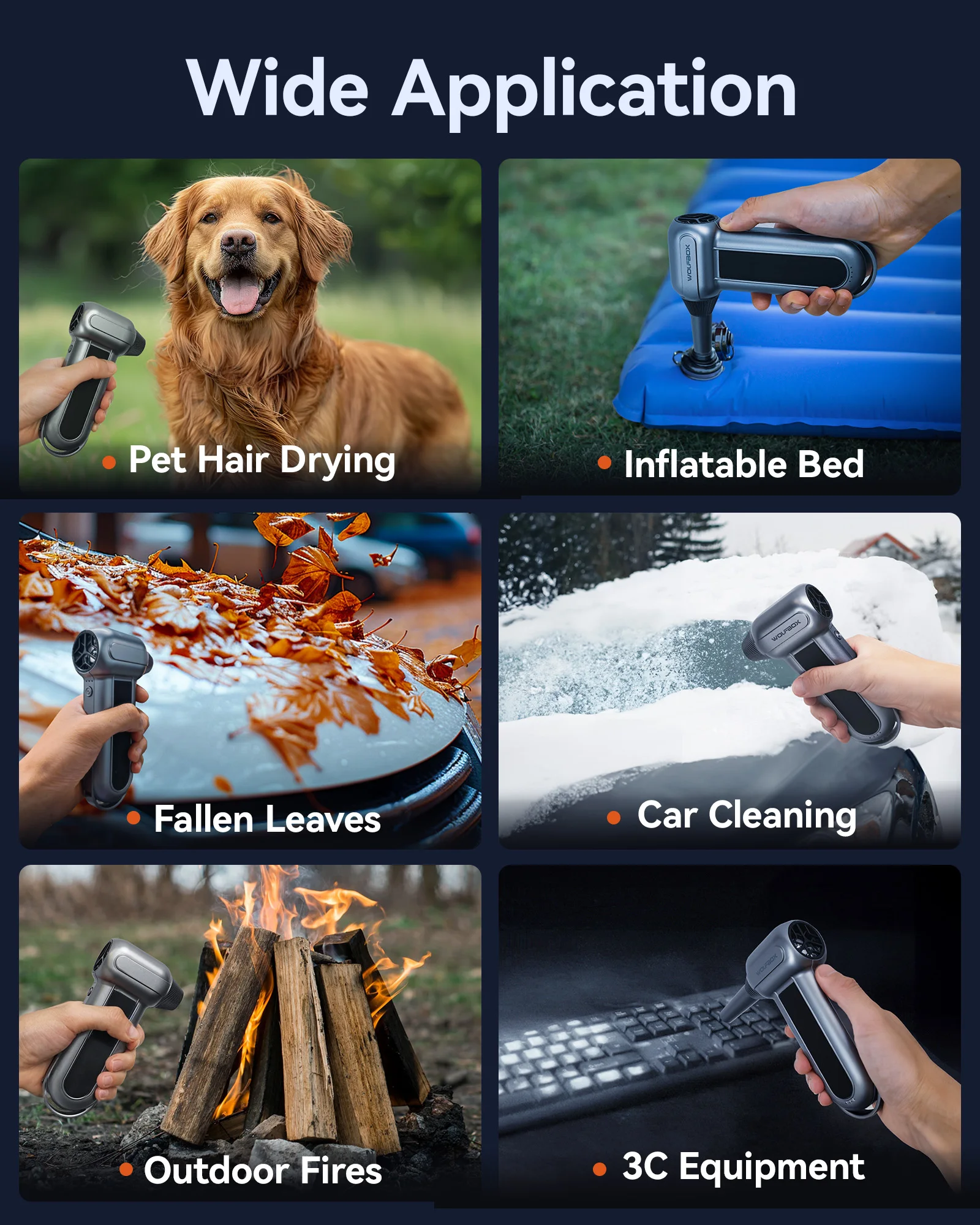 WOLFBOX MF100 전기 공기 먼지떨이 공기 송풍기- 150000 RPM 슈퍼 파워, 차량/PC/가정/실외용 충전식 3단 브러시리스 모터