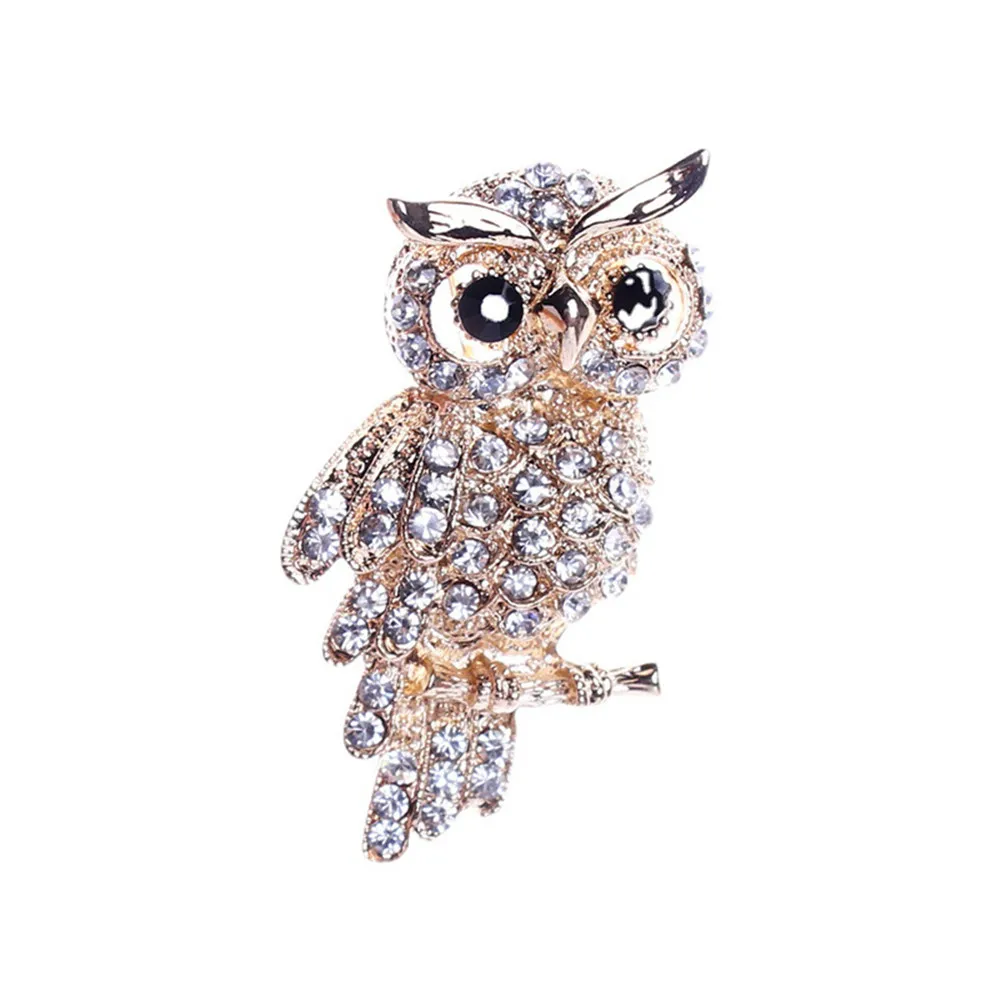 섬세한 크리스탈 눈 올빼미 브로치 한국어 아연 합금 모조 라인 석 블루 브로치 배지 핀 여성 선물 액세서리 쥬얼리