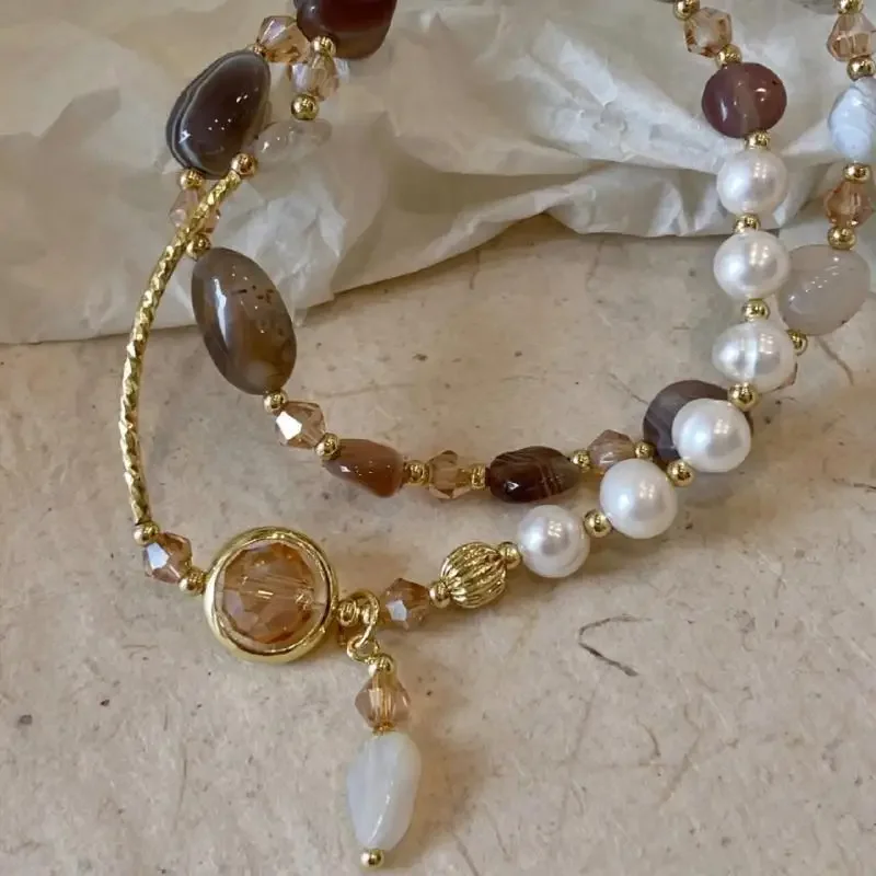 여성을위한 패션 더블 레이어 크리스탈 진주 접합 페르시 팔찌 민족 크리스탈 비즈 랩 팔찌 팔찌 쥬얼리 선물