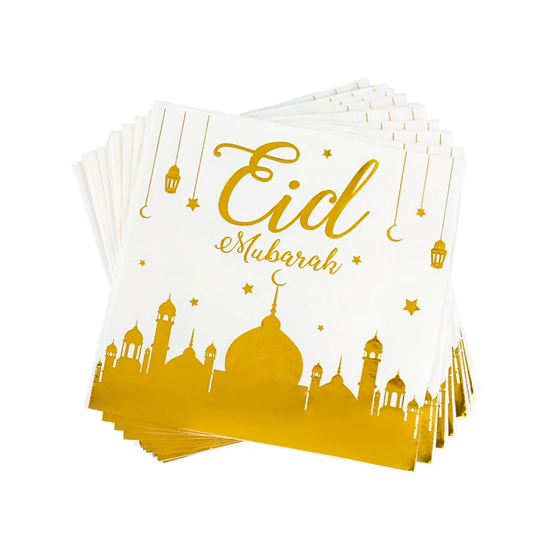 Eid Mubarak 일회용 식기, 골드 플레이트 컵 배너 선물 가방, 이슬람 무슬림 파티 용품, 2024 라마단 카림 장식