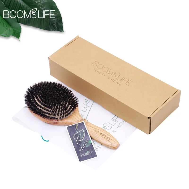 BOOMSLIFE 멧돼지 강모 헤어 브러시 여성용 빗 헤어 우드 헤어 브러시 Detangle Straightener Brush 헤어 빗 이발사 액세서리