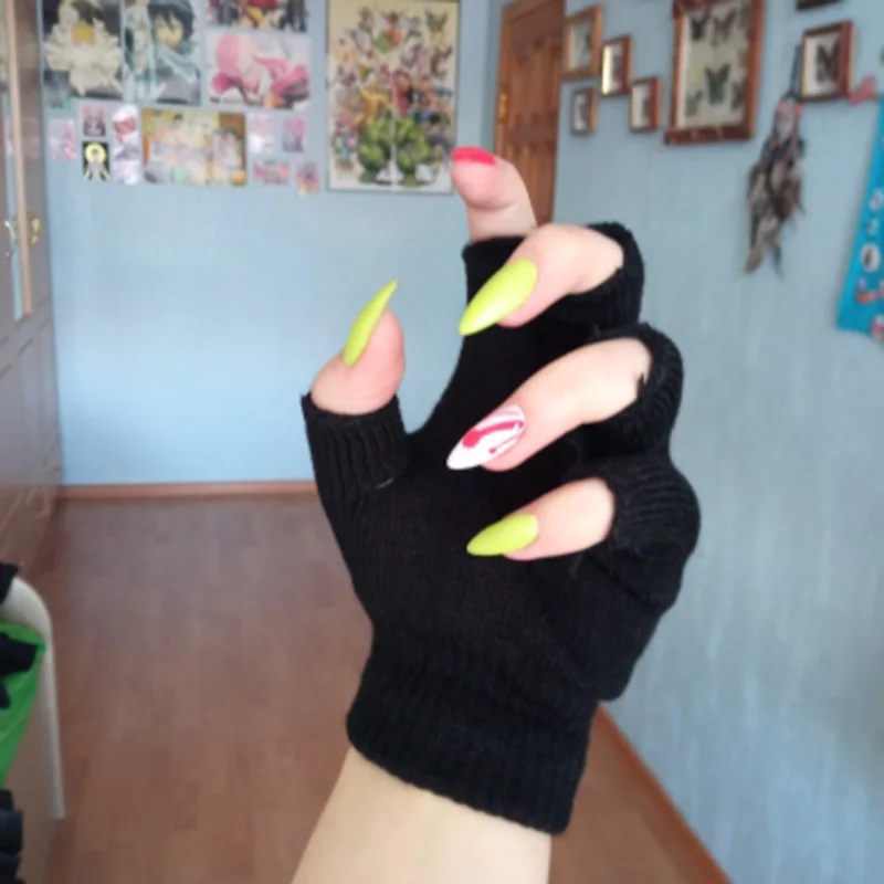 새로운 블랙 짧은 반 손가락 핑거리스 니트 손목 장갑 겨울 따뜻한 스트레치 작업 장갑 여성과 남성을위한 사이클링 액세서리