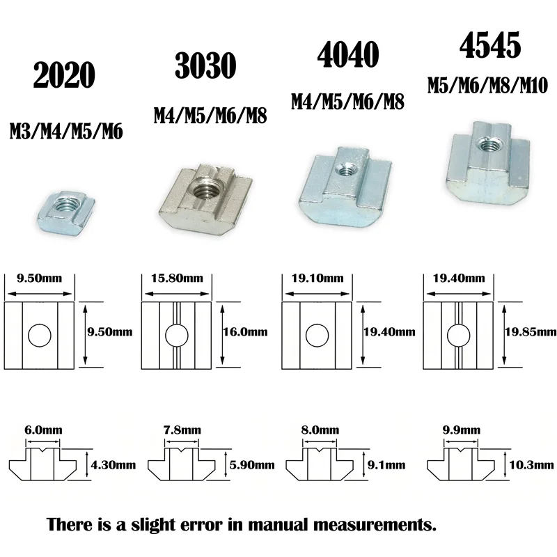100 마력/몫 T 블록 사각 너트 M3 M4 M5 M6 M8 T-트랙 슬라이딩 해머 너트 20 30 40 45 알루미늄 프로파일 슬롯 커넥터 액세서리