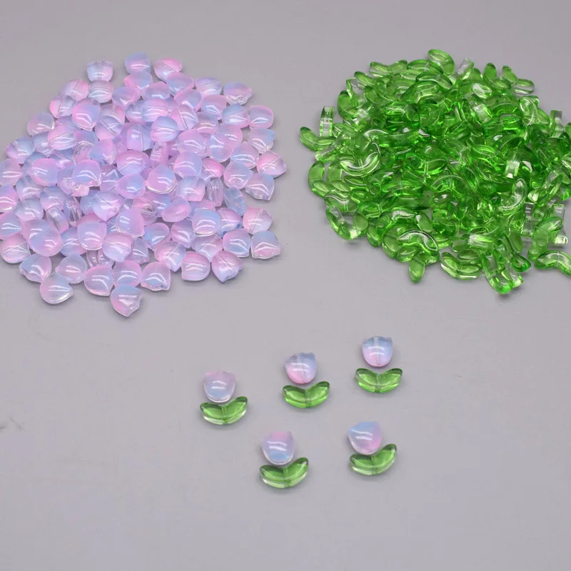 30pcs 9mm 튤립 꽃 Lampwork 비즈 여러 가지 빛깔의 유리 플로라 비즈 DIY 팔찌 목걸이 공예 용품에 대한 느슨한 비즈
