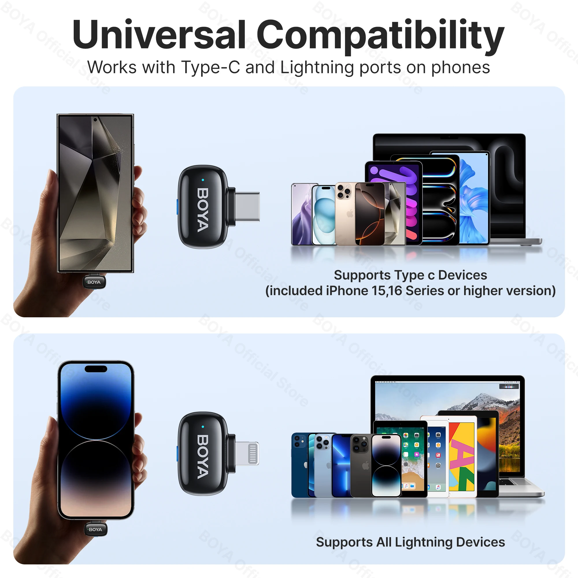 BOYA BOYA 미니 무선 라발리에 라펠 마이크 충전식 소음 제거 마이크 iPhone iPhone 15-16 iPad Android Type-C 스마트폰 카메라 PC 라이브 방송 오디오 비디오 녹화 Vlog