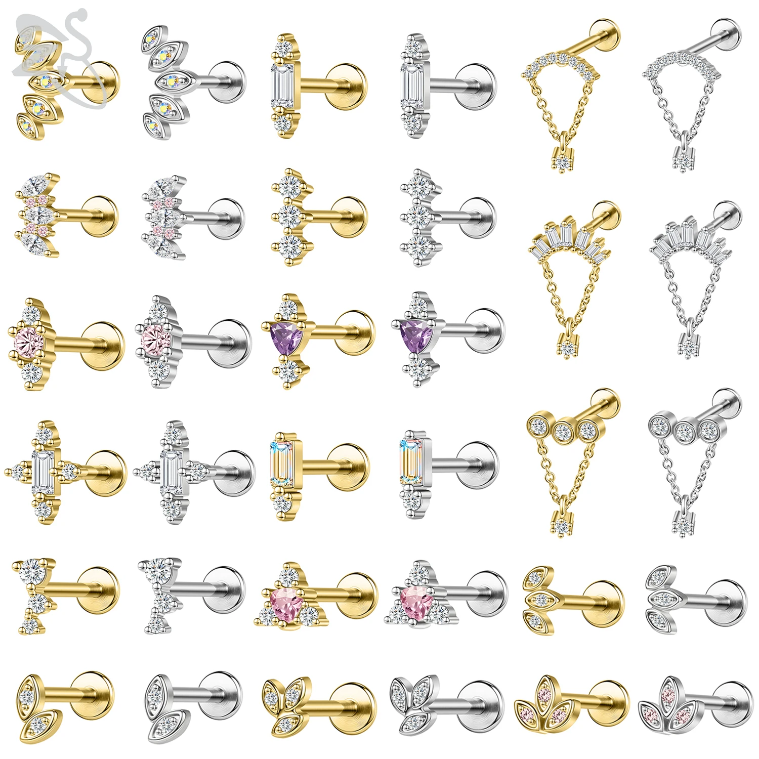 ZS 1 PC 골드 컬러 16G 스테인레스 스틸 Labret 립 피어싱 남성 여성 CZ 크리스탈 귀 연골 Tragus 헬릭스 피어싱 플랫 백 title=ZS 1 PC 골드 컬러 16G 스테인레스 스틸 Labret 립 피어싱 남성 여성 CZ 크리스탈 귀 연골 Tragus 헬릭스 피어싱 플랫 백 