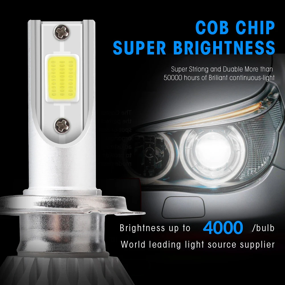 2x H7 LED H11 H4 Hi/Lo H1 H3 H8 HB1 HB3 HB4 HB5 HIR2 H13 H27 9005 9006 자동차 전조등 3000K 6000K 8000K COB C6 자동차 조명