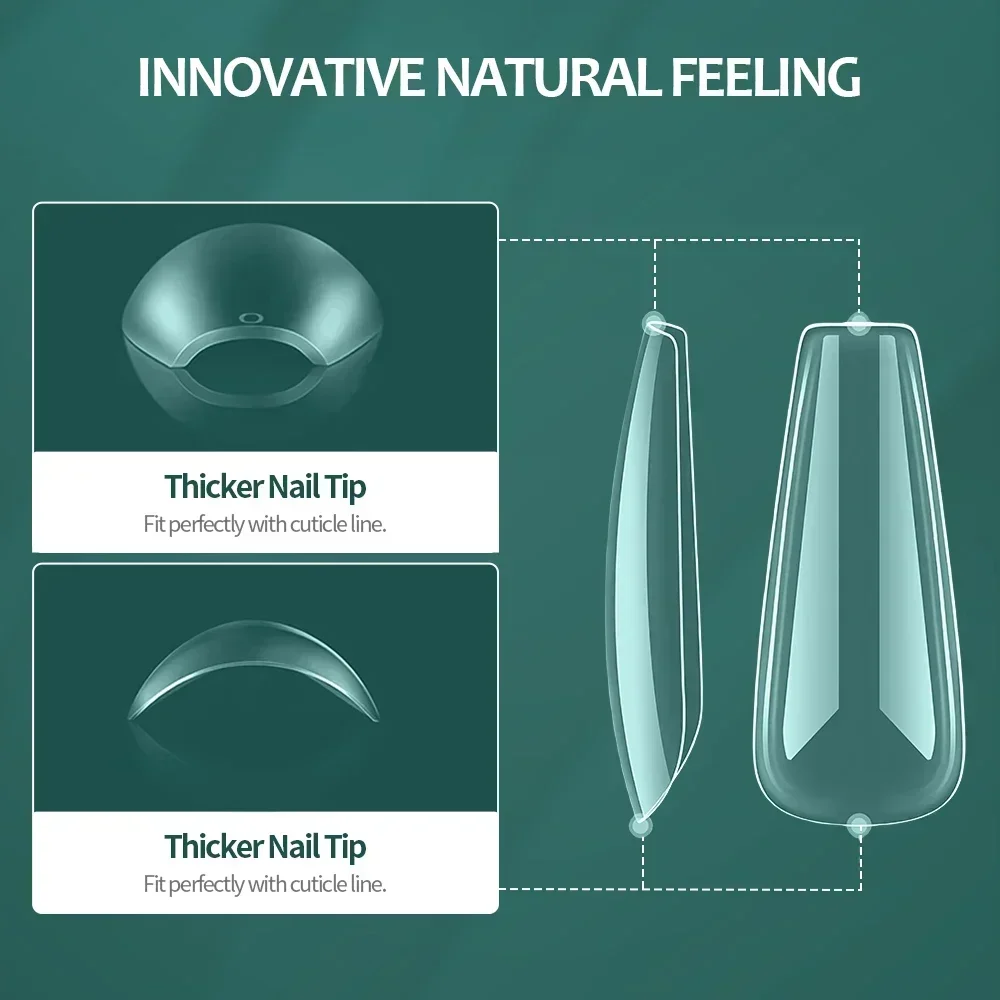 NAILPOP 소프트 젤 네일 팁 600PCS 프리 버프 풀 커버 관 아몬드 타원형 네일 익스텐슨 팁 하프 매트 젤 X 가짜 손톱